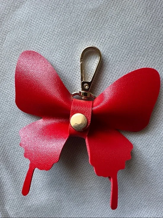 Lovely Bag Charm or Keychain - Red Butterfly Vegan Leather Gold Hardware NWT - Picture 4 of 8